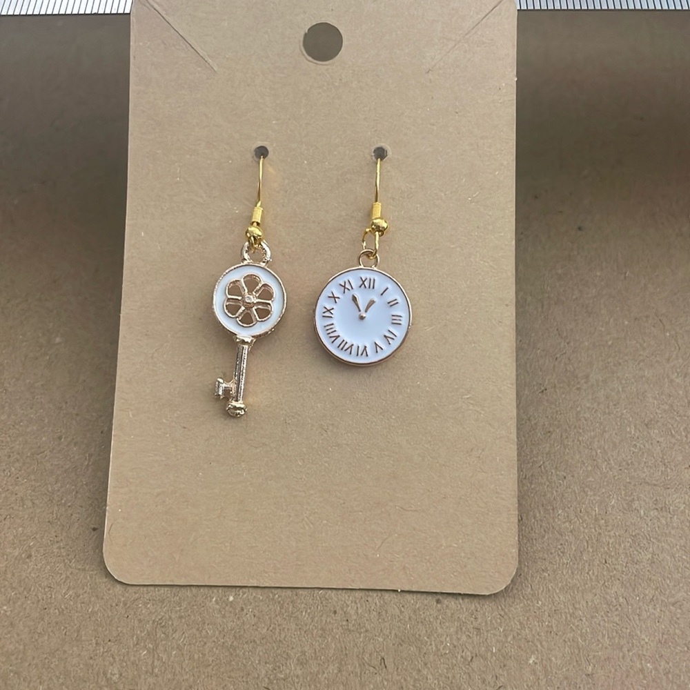 Alice in Wonderland inspired homemade earrings with plastic backings